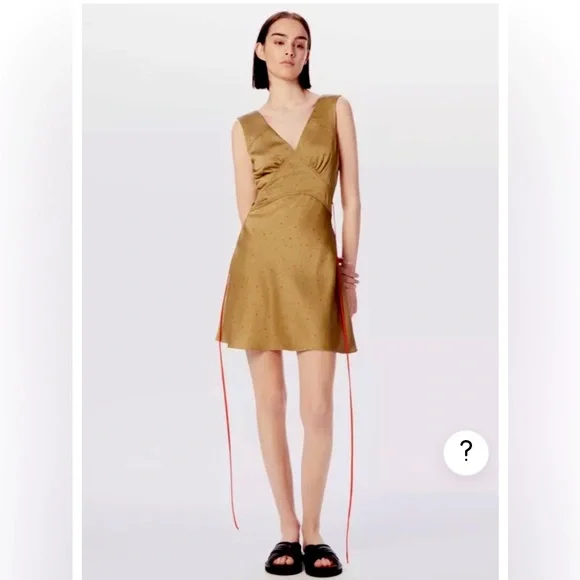 Victoria Beckham Dresses | Victoria Beckham Us10/ Uk14 Gold Star Print, Silky V-Neck Dress | Color: Gold/Red | Size: 10 | Chipolito's Closet